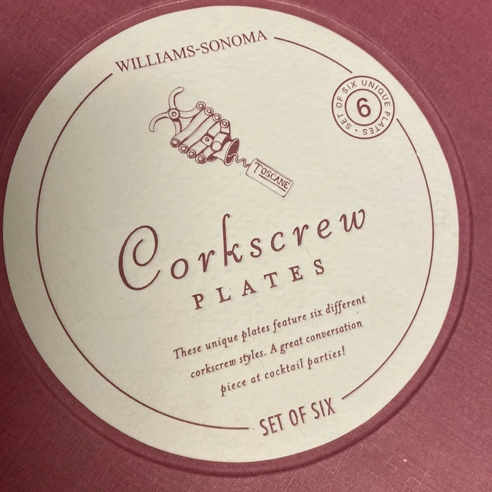Williams Sonoma Corkscrew Porcelain 6”D Plates Set of Six